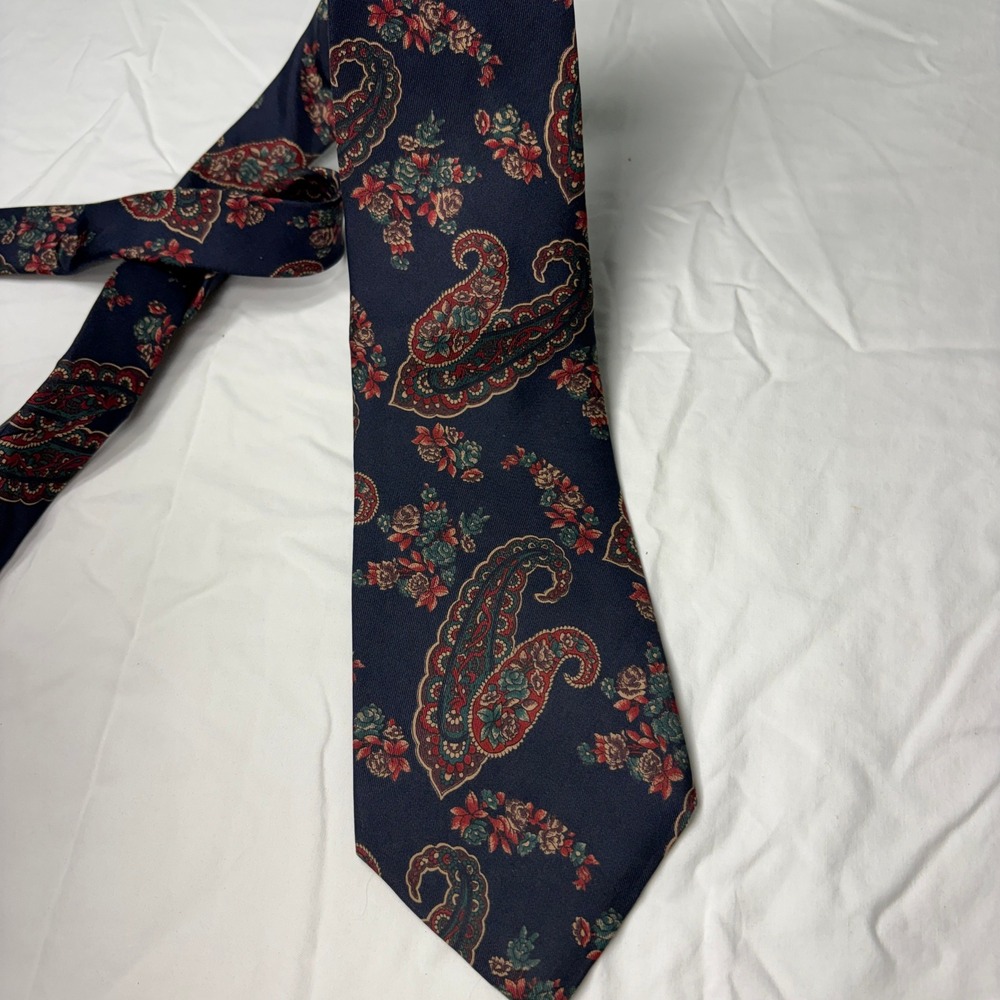 Cambridge Classics Mens Silk Tie Navy Blue Paisley Floral Print Formal Necktie